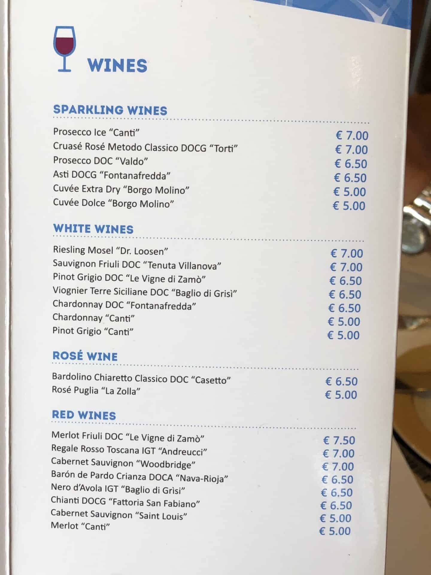 Here are the MSC pool bar menus on board the MSC Divinia ship as of August 2019.