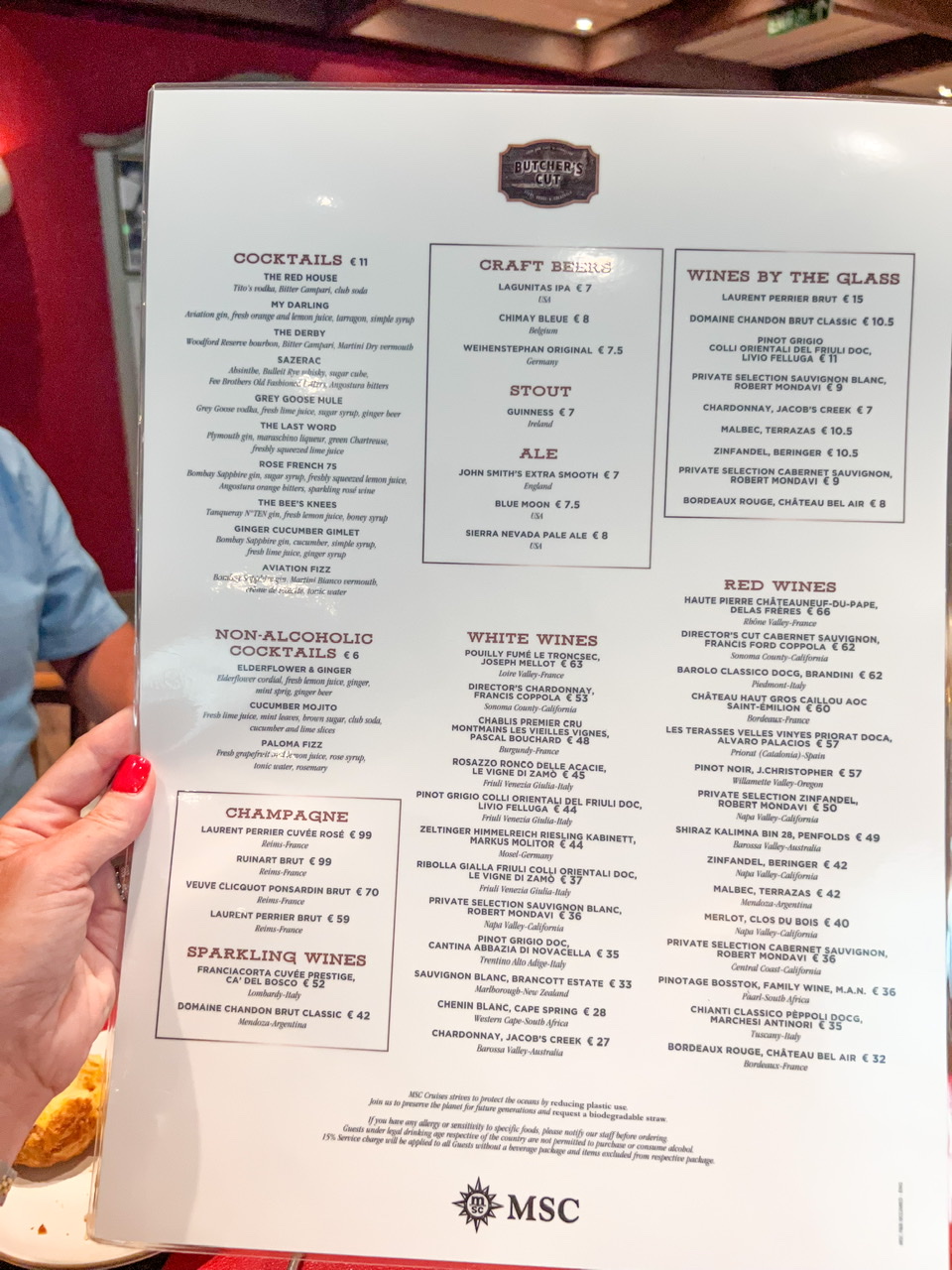 MSC Fantasia butchers cut menu