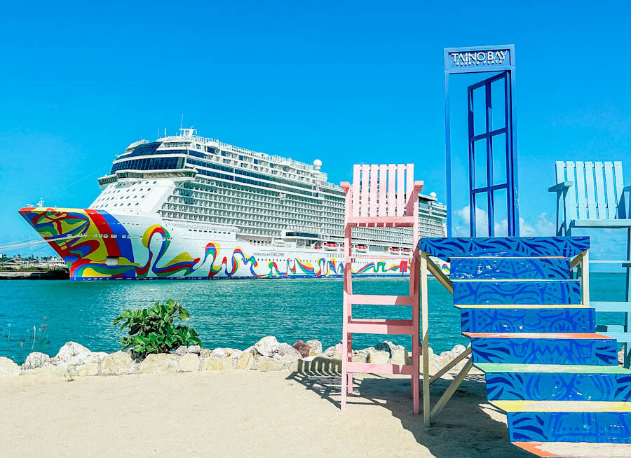 Norwegian Encore in port and Taino Bay Dominican Republic, Ncl is a great line for cruising for families of five,