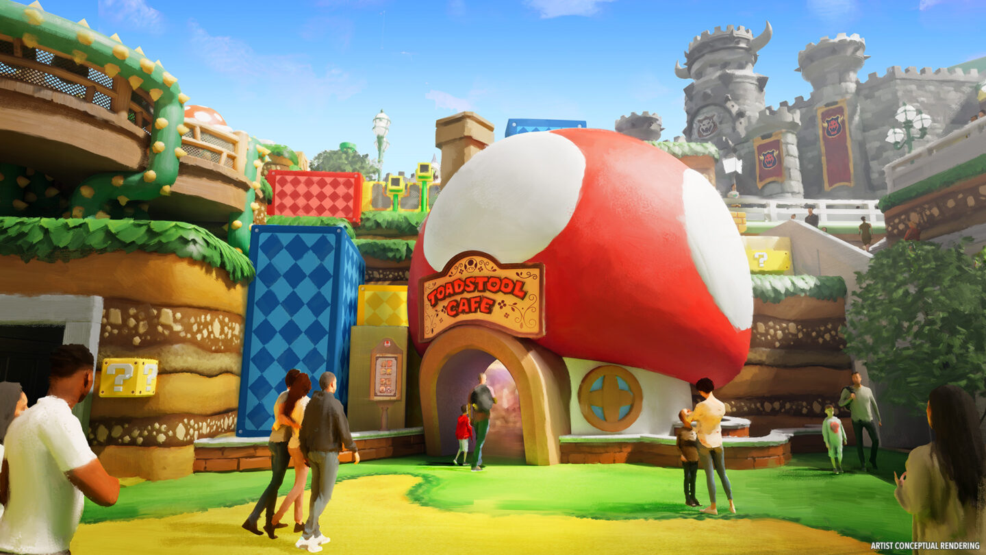 To satisfy their appetites, guests can dine at the Toadstool Cafe, offering dishes inspired by Super Mario characters, and indulge in treats from Yoshi’s Snack Island and Turbo Boost Treats.