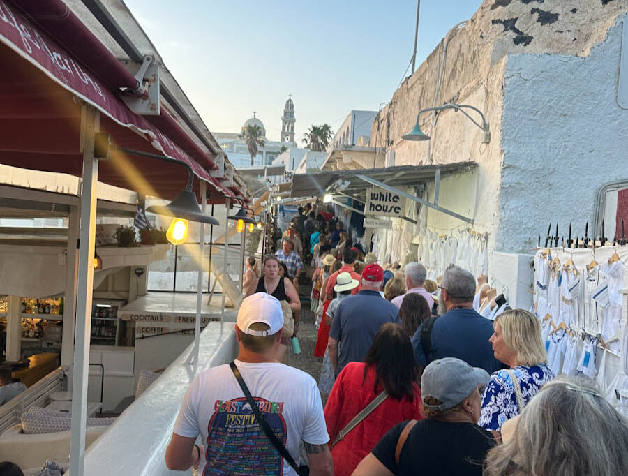 Busy Thira streets Santorini's