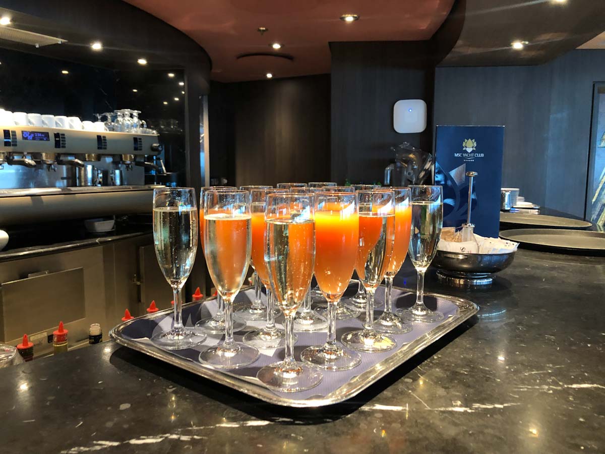 Inside MSC Yacht Club Champagnes on the bar