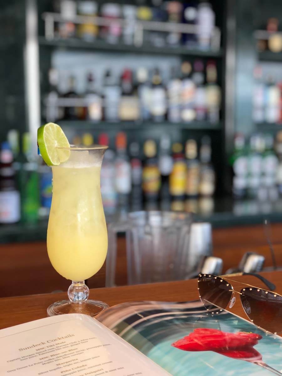 Drink on bar in MSC Yacht club