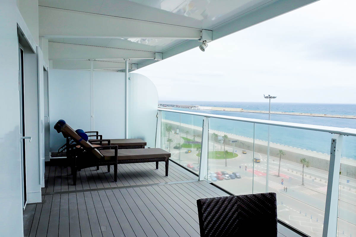 Balcony on Two bedroom grand suite on Symphony of the seas. Photo Credit: Donna Vallance