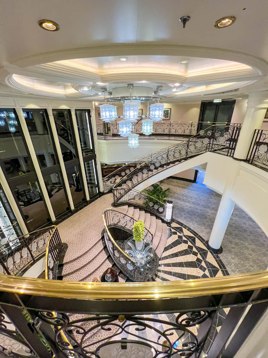 Oceania Marina Ship Central Atrium and stairs From above with marble floor