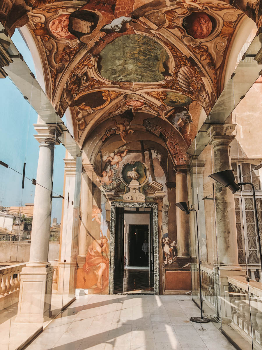 Genoa Los Palazzi dei Rolli Inside grand hall with paintings on ceiling