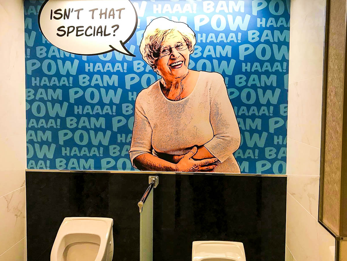 Symphony of the Seas Restroom ART with woman saying “ isn’t that special”