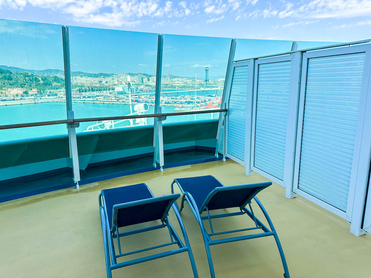 Voyager of the Seas Junior Cabin 1156 Balcony view Two sunbeds