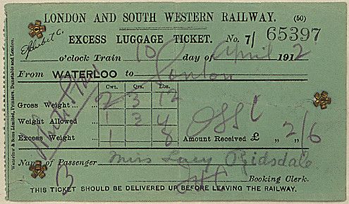 A south Western Railway Excess Luggage Ticket from London Waterloo