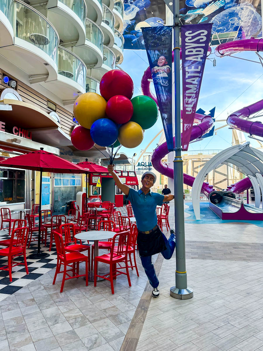 Oasis of the Seas balloon man Statue on Boardwalk