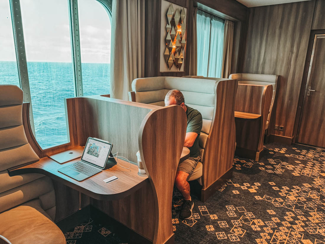desks and work station area on Encore Ship NCL