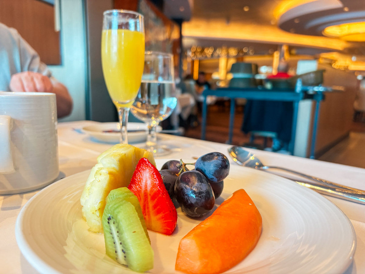 Fruit plate and Mimosa for Brunch on Allure of the Seas. Photo Credit Sarah Christie